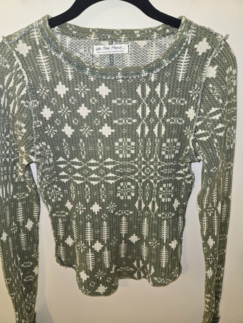 We The Free People Pretty Little Thermal Top Womens Blue Floral Long Sleeve S - Picture 5 of 13